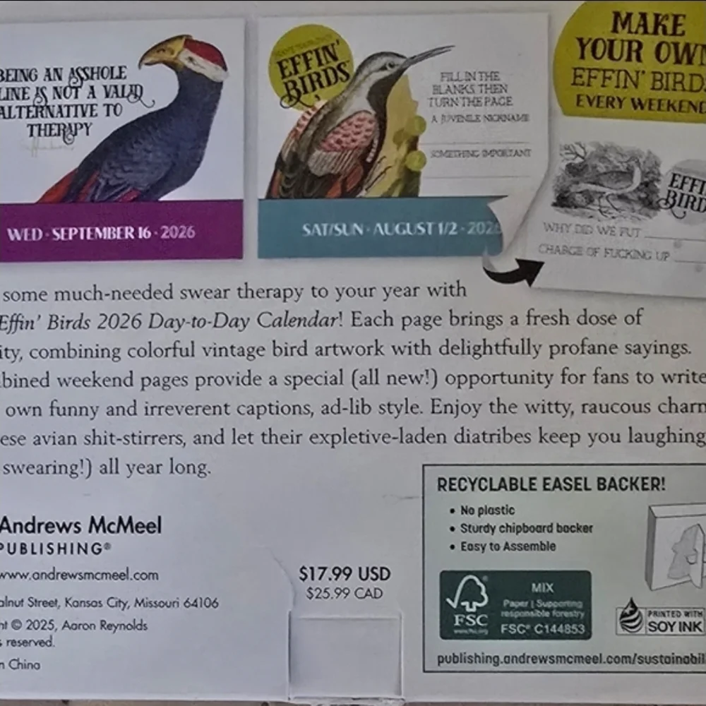 2026 Effin’ Birds Desk Calendar Funny Adult Humor Daily TearOff Bird Lovers Gift